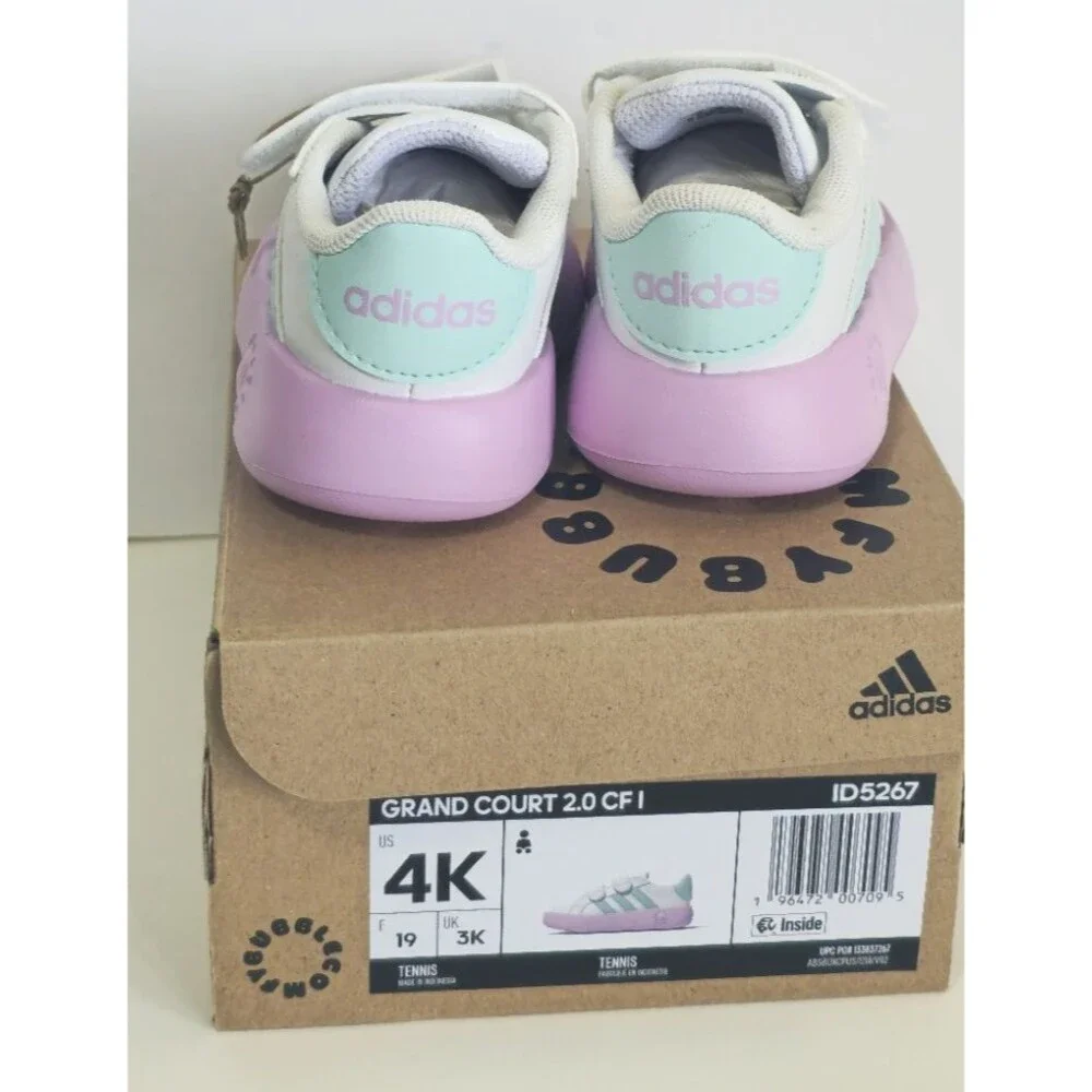 Adidas Grand Court 2.0 Girls Infant Shoes Size 4K White Turquoise Purple - Picture 4 of 11